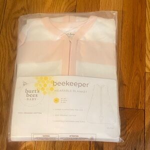 Burt's Bees Baby White and Light Pink Striped Wearable Blanket